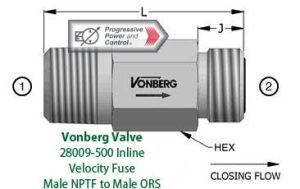 Vonberg 28009-500 Inline Velocity Fuse with Male NPTF to Male ORS