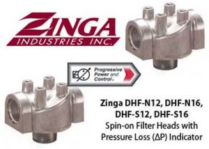 Zinga DHF-N12, DHF-N16, DHF-S12, DHF-S16 Spin-on Filter Heads with Pressure Loss (∆P) Indicator