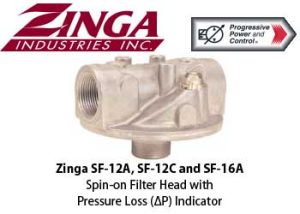 Zinga SF-12A, SF-12C and SF-16A Spin-on Filter Head with Pressure Loss (∆P) Indicator